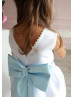 White Satin Flower Girl Dress With Blue Bow